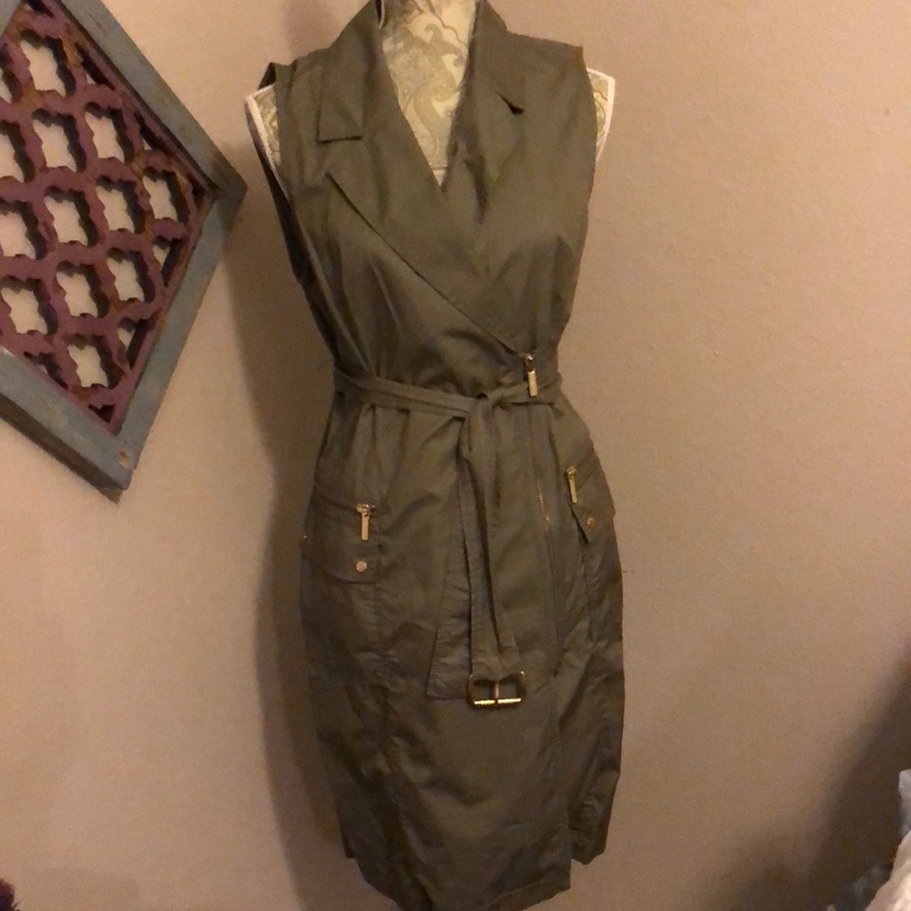 Michael Kors olive dress above the knee.